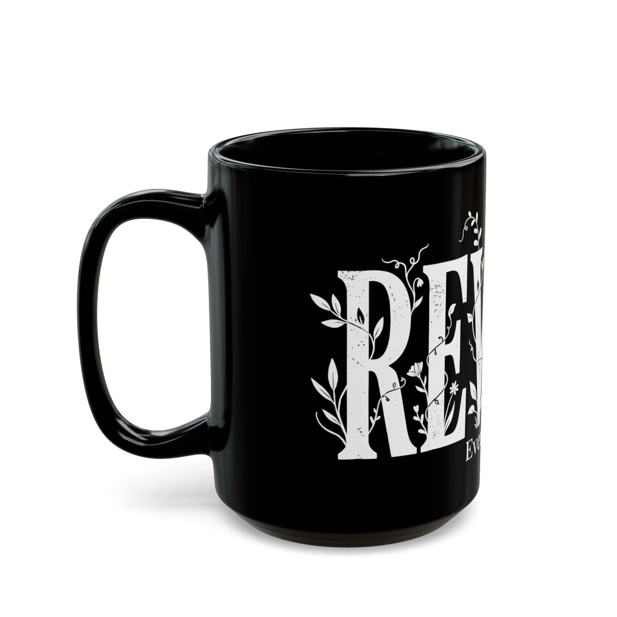 Ceramic Coffee Mug, Black Floral — 11oz/15oz