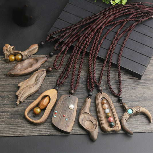 Ancient Long Sweater Wooden Chain