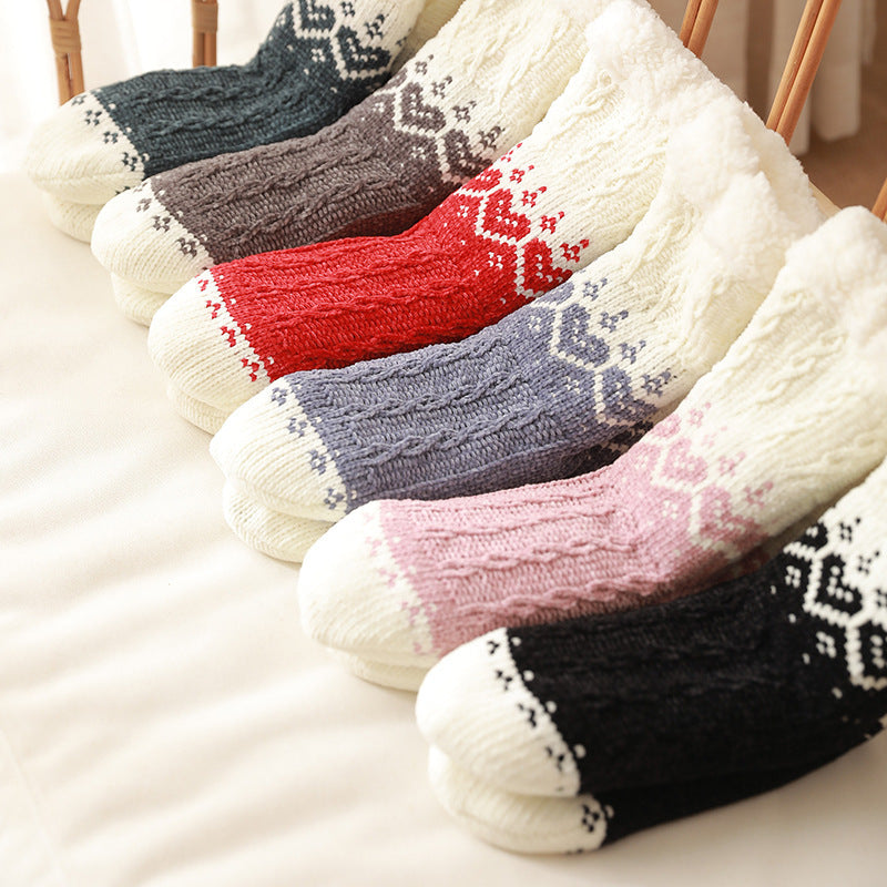 Love Knitted Plush Floor Socks Winter Warm Non-slip Carpet Socks