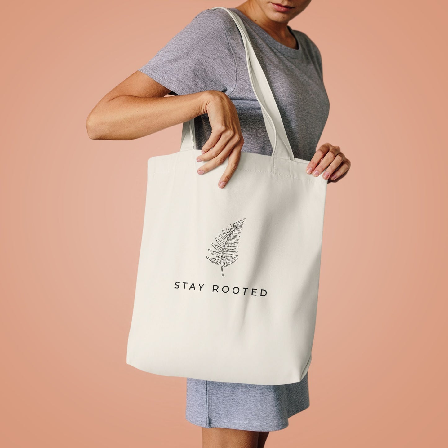 Stay Rooted Tote Bag — Minimal Fern Design Cotton Grocery & Market Bag