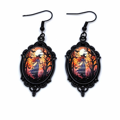 3pcs Vintage Halloween Tree Of Life And Witch Necklace With Earrings