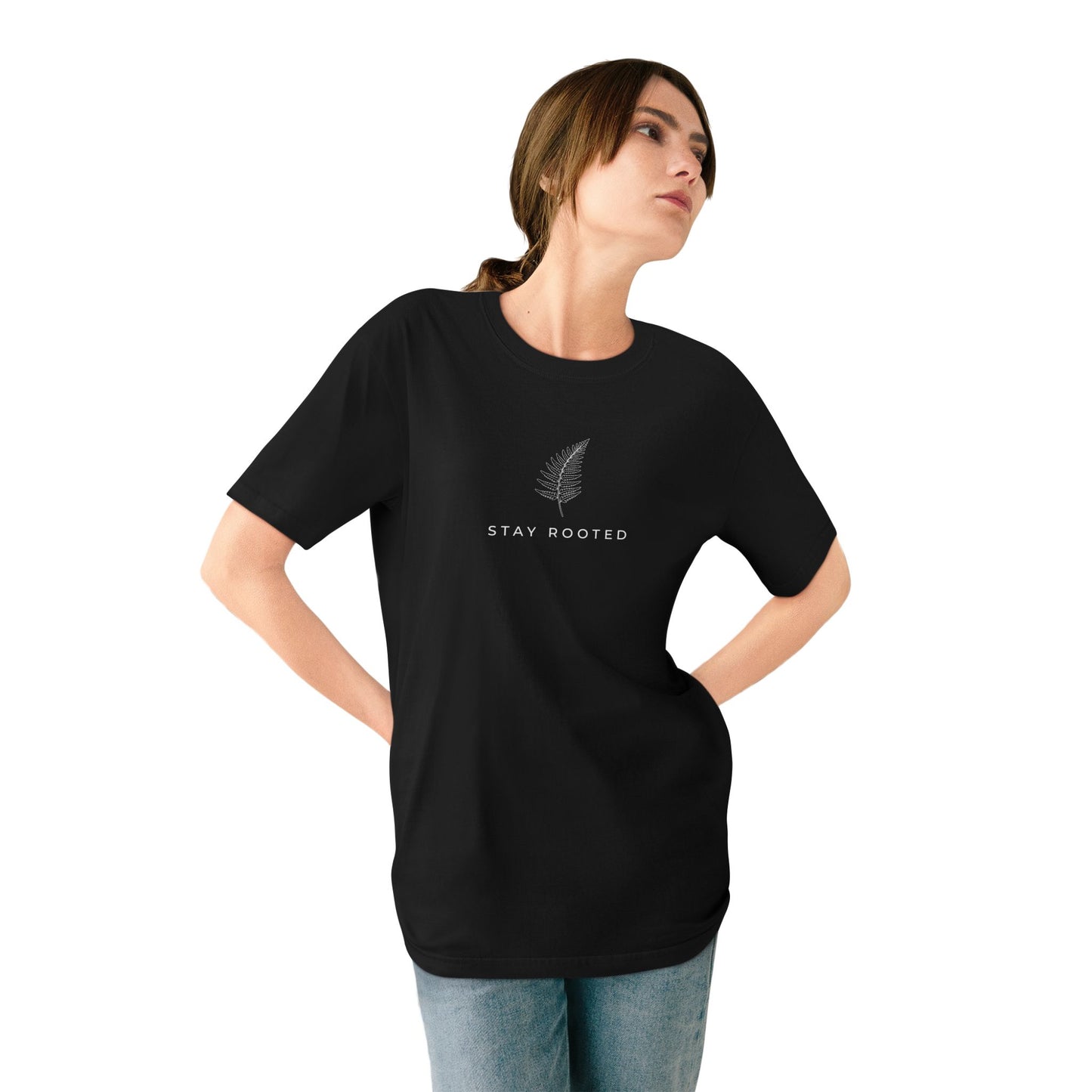 Stay Rooted Organic T-Shirt — Minimal Leaf Graphic, Natural Lifestyle Tee