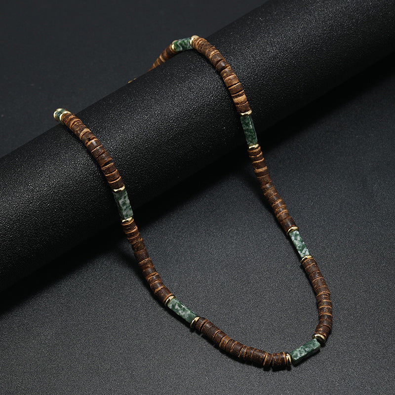 Vintage Bohemian Ethnic Style Coconut Shell Wooden Bead Natural Stone Necklace