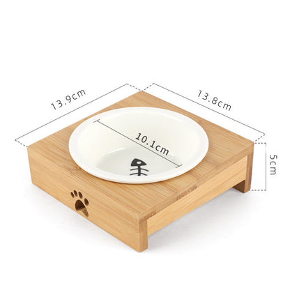 Pet Ceramic Bamboo Frame Double Bowl