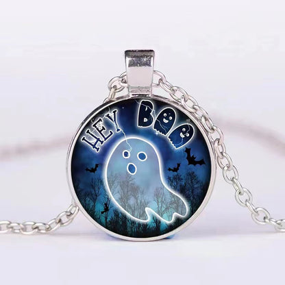 Halloween Round Pumpkin Ghost Bat Necklace