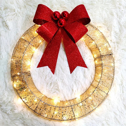 Luminous LED Warm Light Metal Luminous Wreath With Big Bowknot