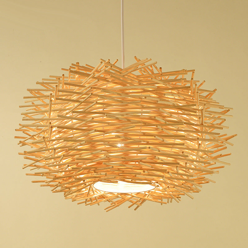 Pastoral Bamboo Woven Straw Hat Bird Cage Chandelier