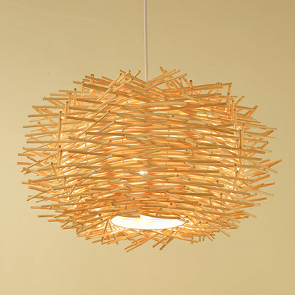 Pastoral Bamboo Woven Straw Hat Bird Cage Chandelier