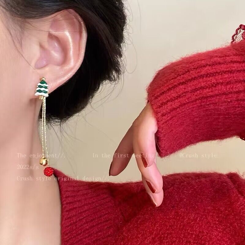 Moving Santa Claus Long Tassel Earrings