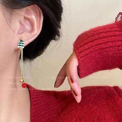 Moving Santa Claus Long Tassel Earrings