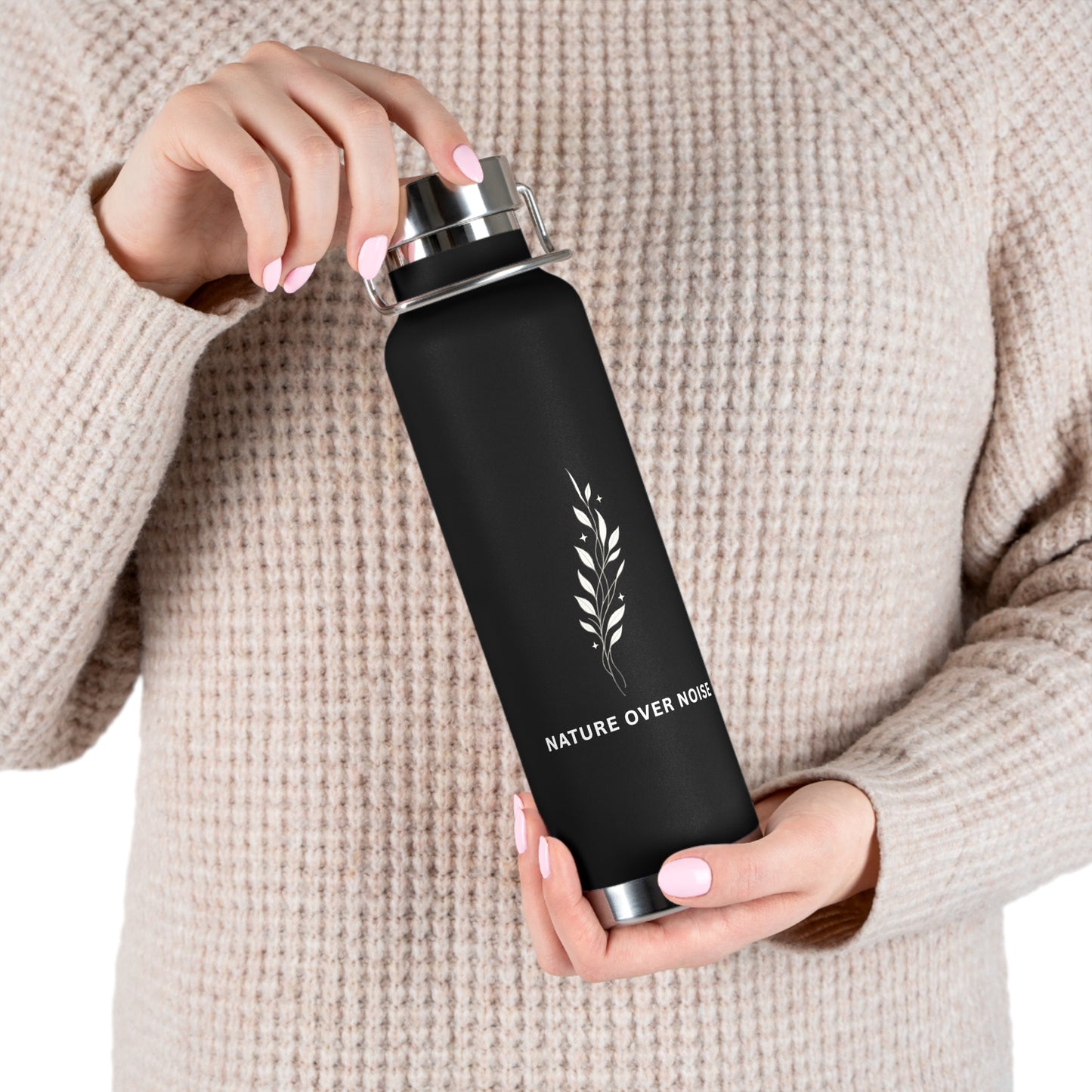 Nature Over Noise 22oz Vacuum Insulated Water Bottle — Stainless Copper-Lined Thermal Bottle