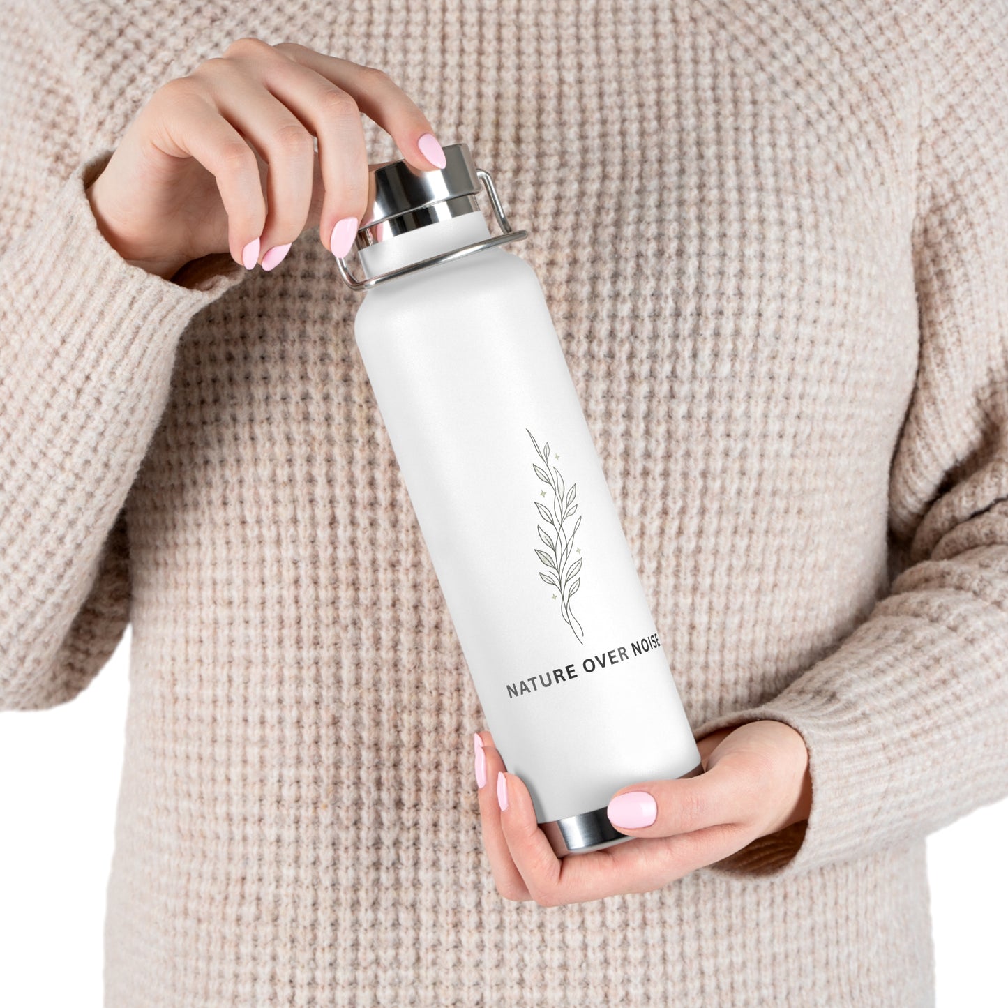 Nature Over Noise 22oz Vacuum Insulated Water Bottle — Stainless Copper-Lined Thermal Bottle