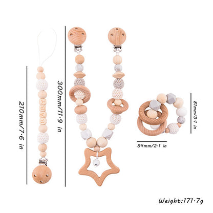 Baby Wooden Teether Soother Chain Set