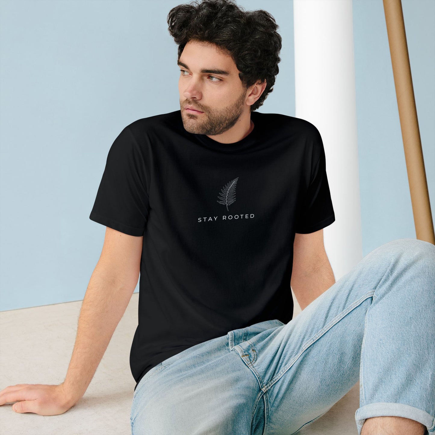 Stay Rooted Organic T-Shirt — Minimal Leaf Graphic, Natural Lifestyle Tee