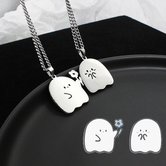 Stainless Steel Cute Ghost Couple Necklace