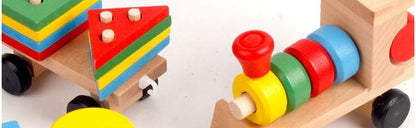 Wooden Train Three-section Tractor Toy Children's Intelligence Puzzle Toys