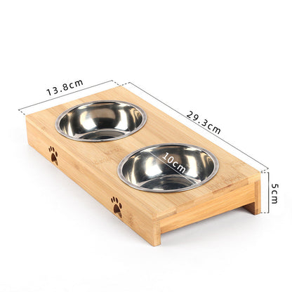 Pet Ceramic Bamboo Frame Double Bowl