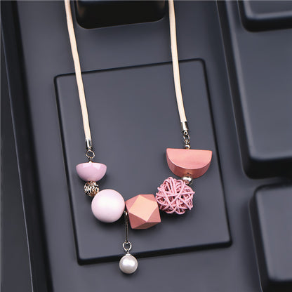 Large Wooden Beads Geometric Pendant Colorful Necklaces