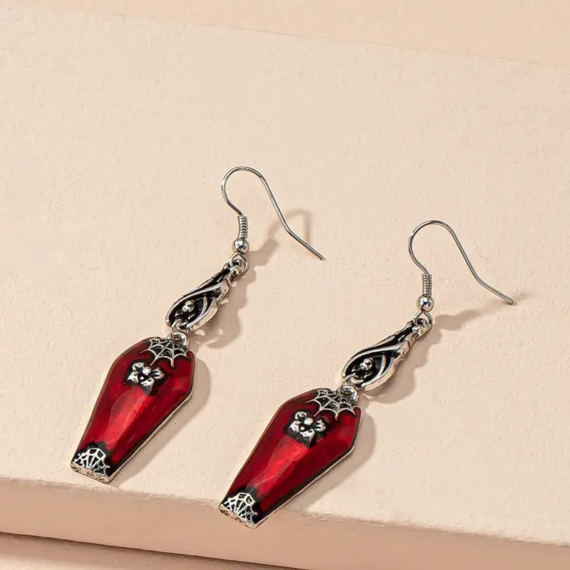 Halloween Style Red Bat Spider Retro Earrings