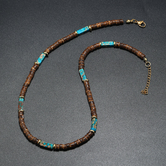 Vintage Bohemian Ethnic Style Coconut Shell Wooden Bead Natural Stone Necklace