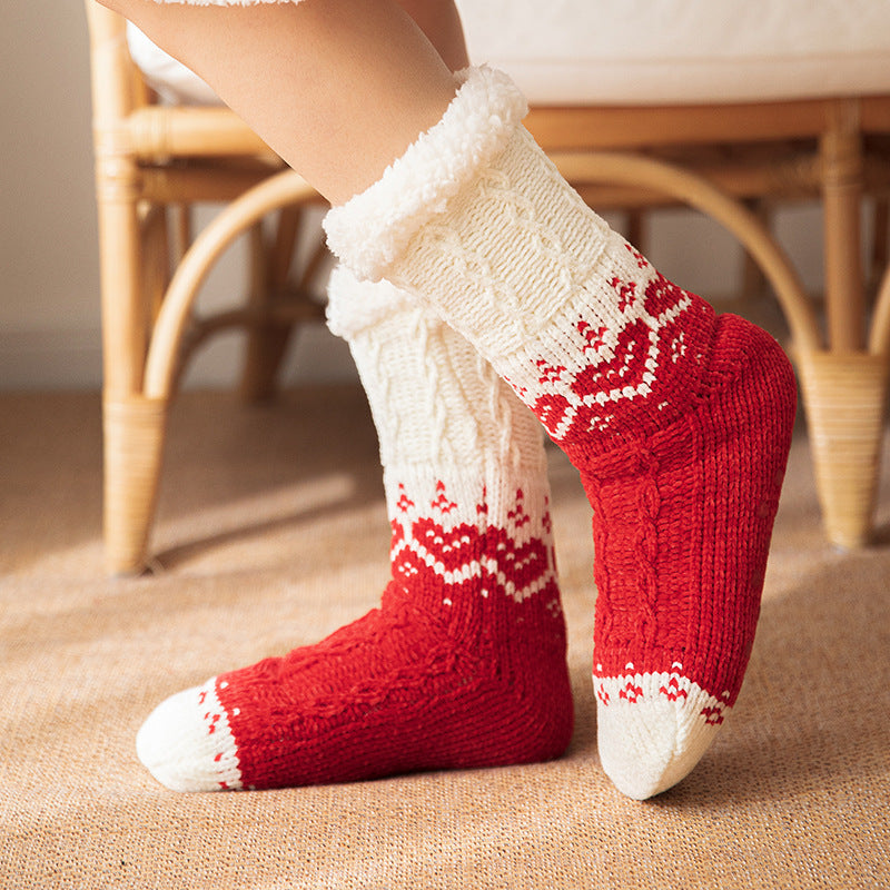 Love Knitted Plush Floor Socks Winter Warm Non-slip Carpet Socks