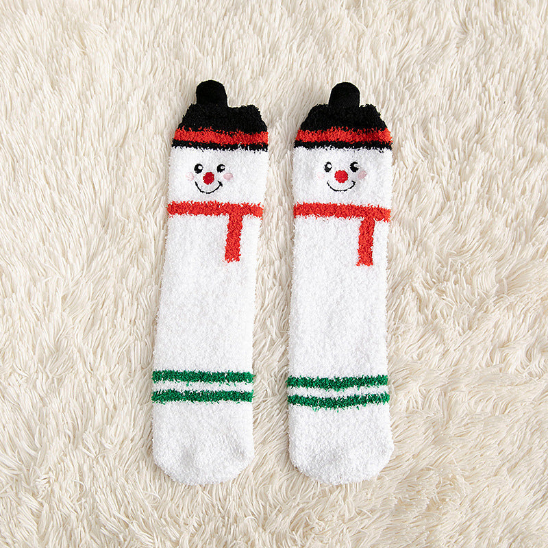 No-shedding Cute Elk Elk Santa Claus Snowman Fleece Socks