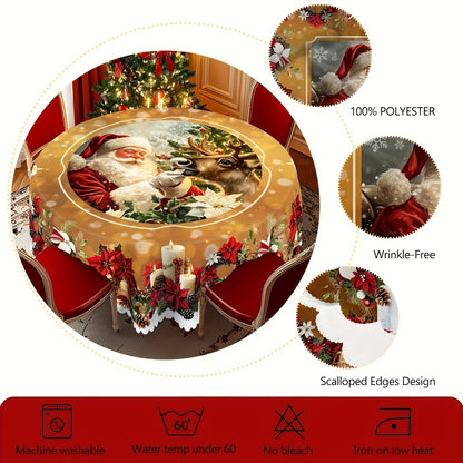 Christmas Theme Round Tablecloth With Santa Claus Table Flag