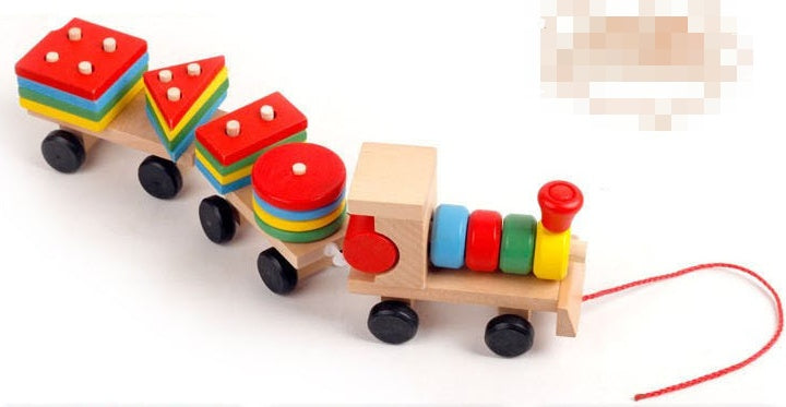 Wooden Train Three-section Tractor Toy Children's Intelligence Puzzle Toys