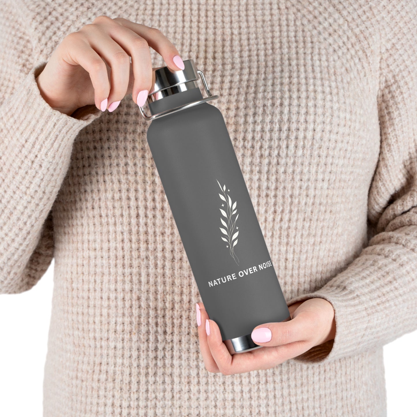 Nature Over Noise 22oz Vacuum Insulated Water Bottle — Stainless Copper-Lined Thermal Bottle