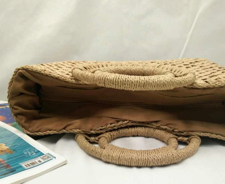 Wooden Handle Beach Bag Handbag