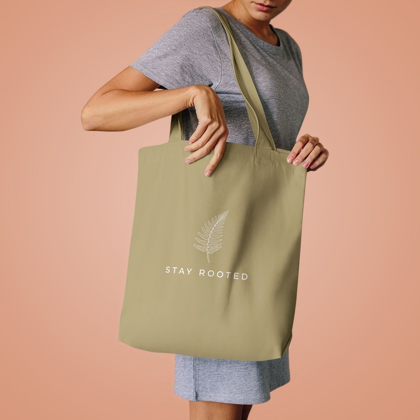 Stay Rooted Tote Bag — Minimal Fern Design Cotton Grocery & Market Bag