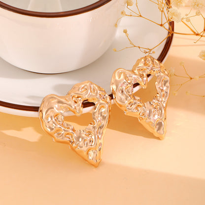 New Pleated Lava Hollow Heart-shaped Earrings