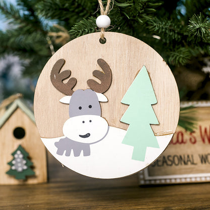 Christmas Decorations Painted Wooden Plaque Pendant