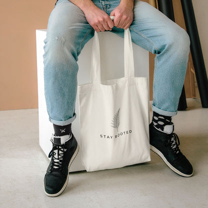 Stay Rooted Tote Bag — Minimal Fern Design Cotton Grocery & Market Bag