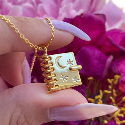 Openable Love Book-shaped Necklace With Stars Moon And Letters Engraved