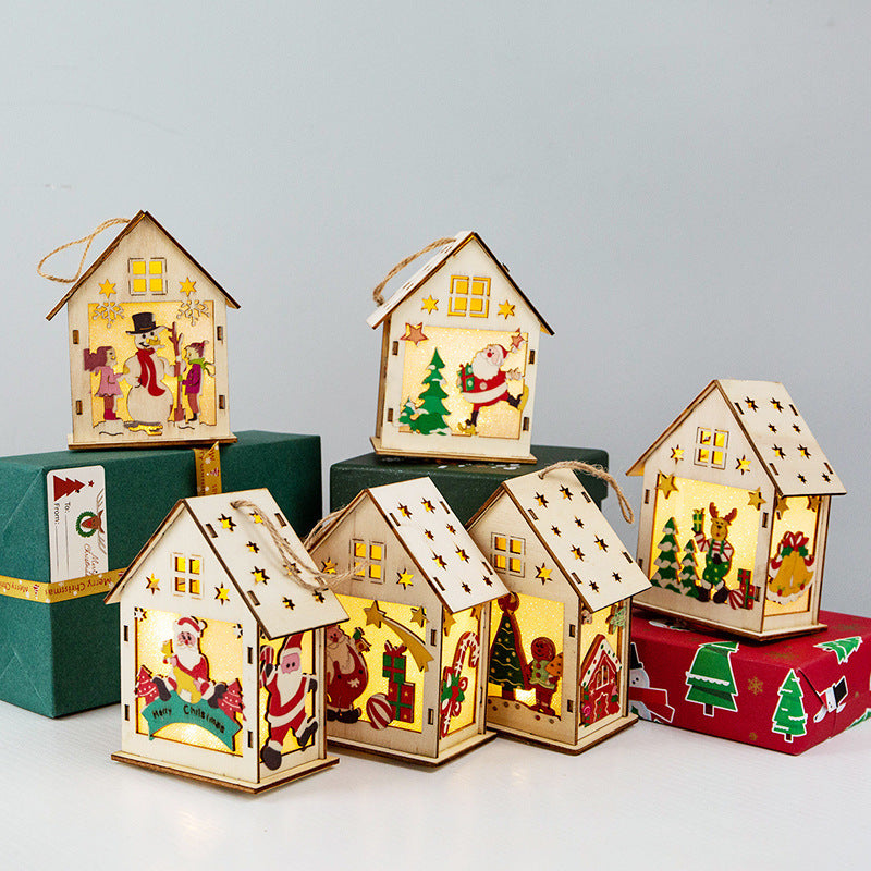Christmas Decorations Wooden House Luminous Colored Cabin