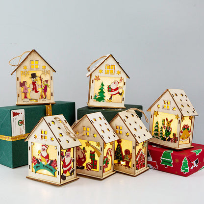 Christmas Decorations Wooden House Luminous Colored Cabin