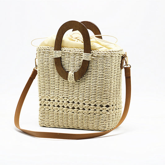 Women's One-shoulder Hand-held Grass Hollow Woven Paper Bag