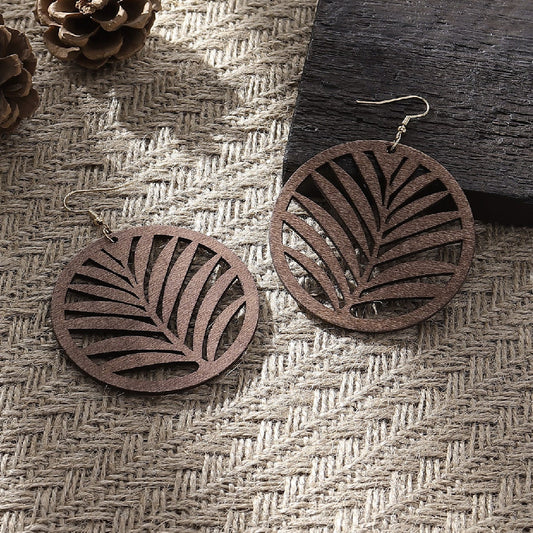 Simple Hollow Out Geometric Wooden Earrings