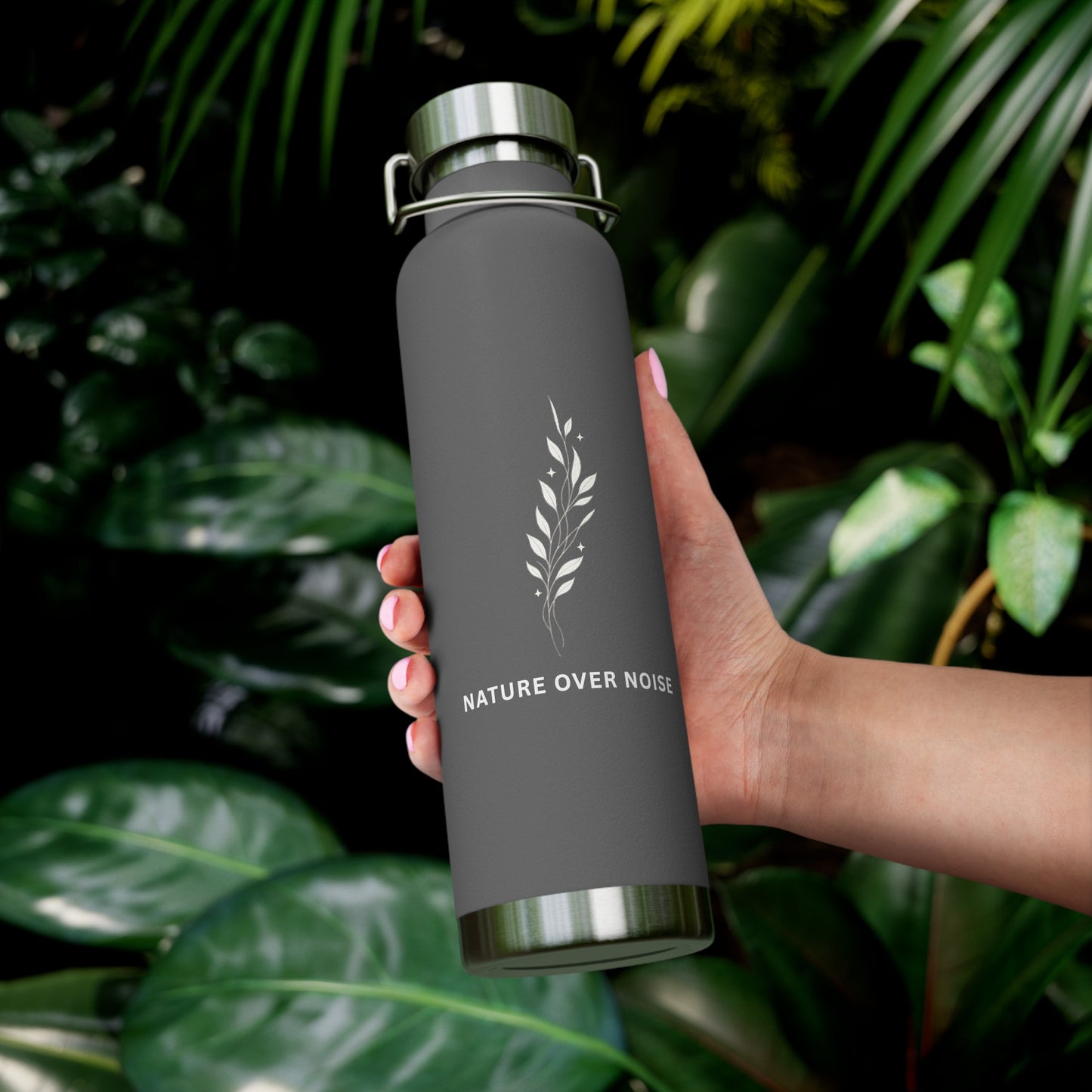 Nature Over Noise 22oz Vacuum Insulated Water Bottle — Stainless Copper-Lined Thermal Bottle
