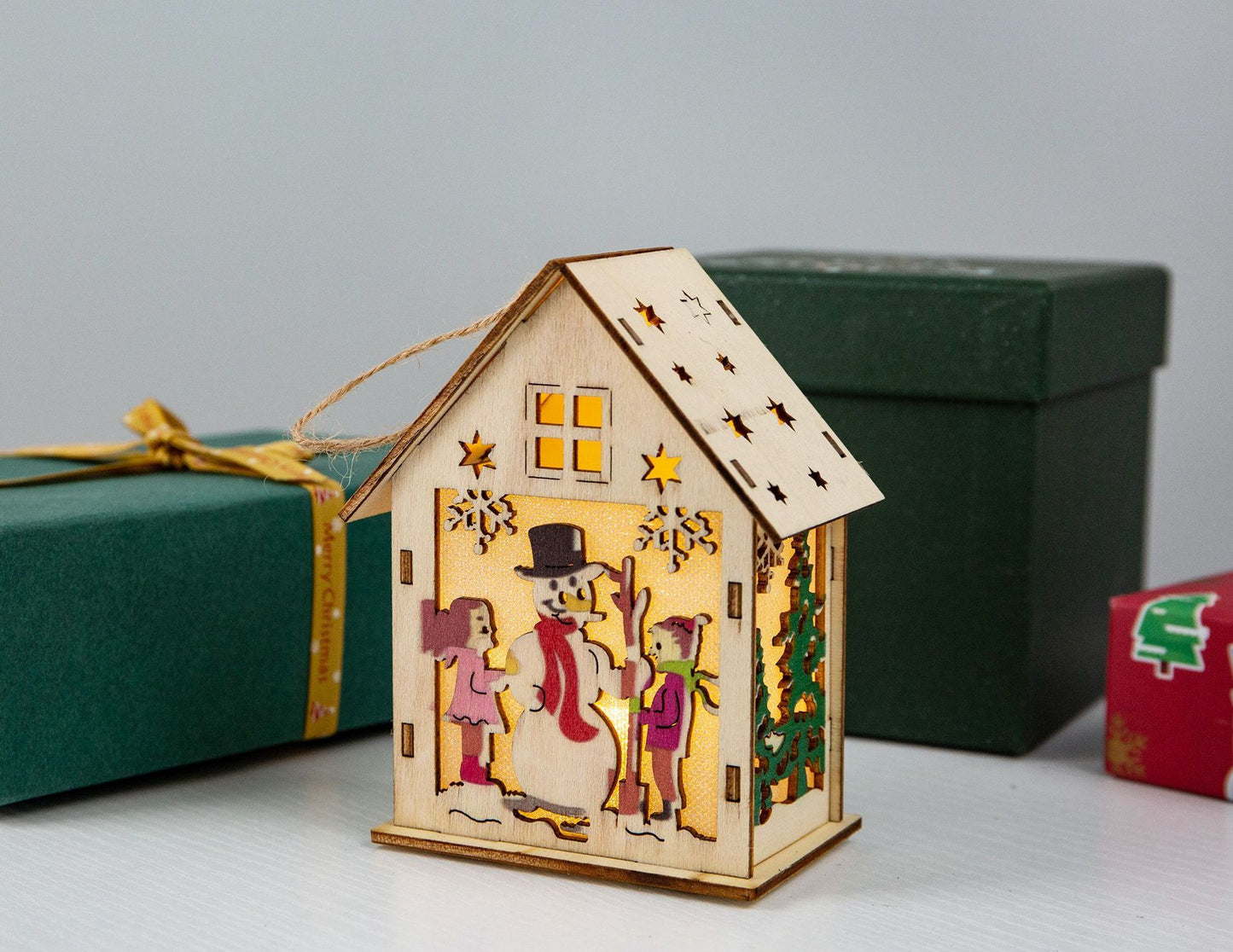 Christmas Decorations Wooden House Luminous Colored Cabin