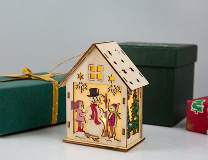 Christmas Decorations Wooden House Luminous Colored Cabin
