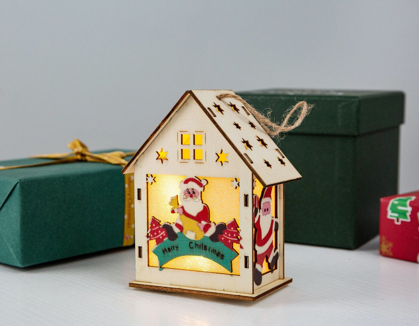 Christmas Decorations Wooden House Luminous Colored Cabin