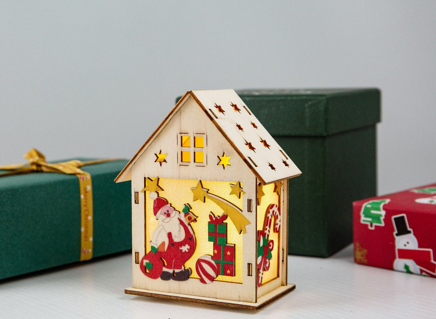 Christmas Decorations Wooden House Luminous Colored Cabin
