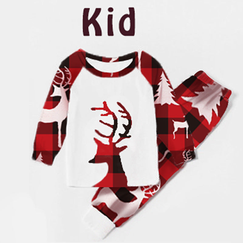 European And American Christmas Deer Head Print Parent-child Home Service Suit