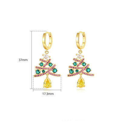 Christmas Tree With Colorful Rhinestones Personality Shining Earrings