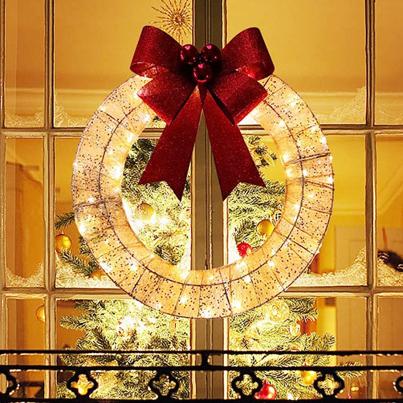 Luminous LED Warm Light Metal Luminous Wreath With Big Bowknot