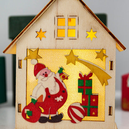 Christmas Decorations Wooden House Luminous Colored Cabin