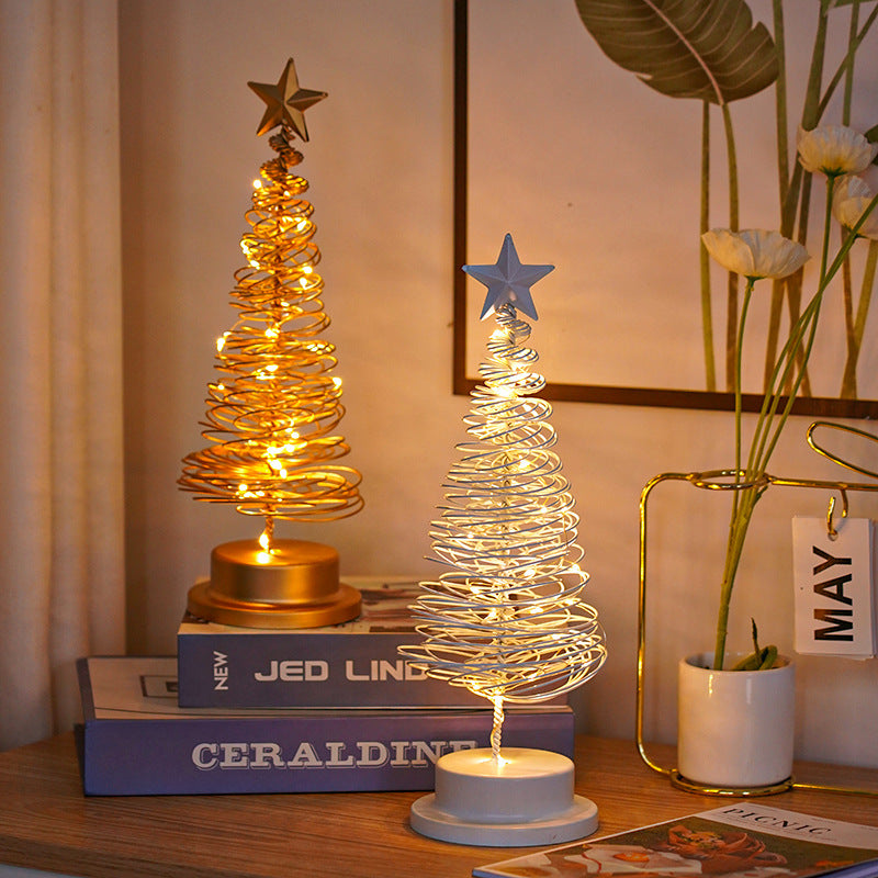 LED Spiral Table Ornament Wrought Iron Christmas Tree