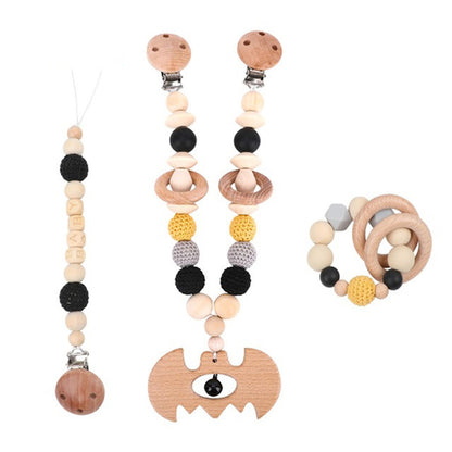 Baby Wooden Teether Soother Chain Set